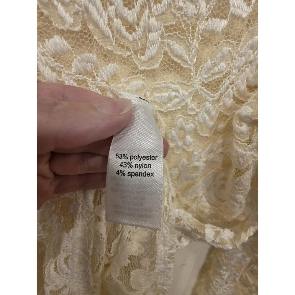 Lace Floral Top Womens‎ Medium Ivory Sheer Stretch Long Sleeve Romantic